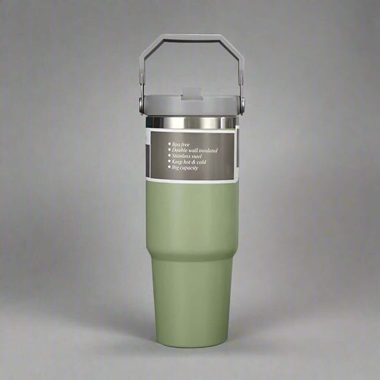 30oz insulated stainless steel travel tumbler with straw and handle – leakproof, BPA-free, keeps drinks hot or cold