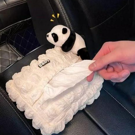 Soft plush tissue case for car use with cute panda shape and versatile storage