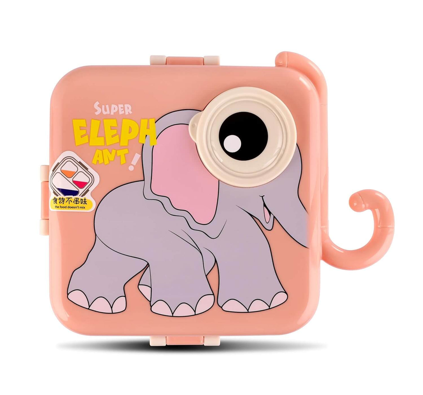 Inside Compartments of Poppy Pink Elephant Stainless Steel Bento Box – Double Decker Tiffin with Matching Spoon