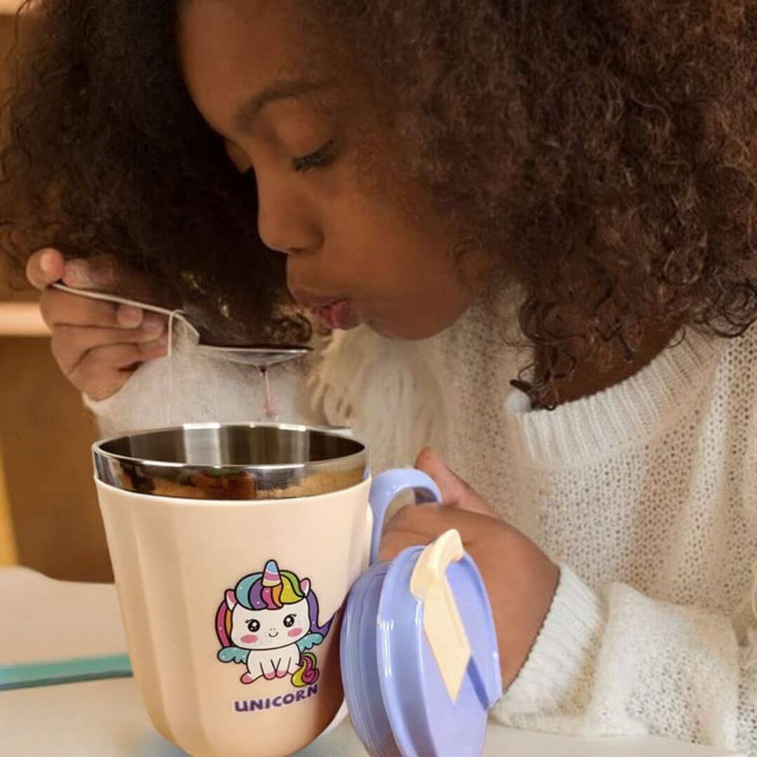 400ML unicorn pink insulated stainless steel kids mug – BPA-free and leakproof for school use