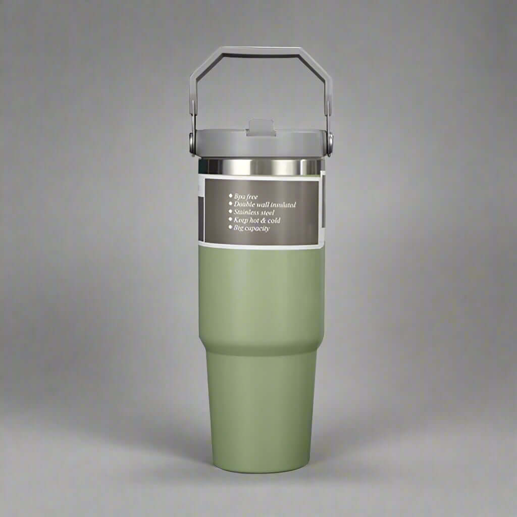 30oz insulated stainless steel travel tumbler with straw and handle – leakproof, BPA-free, keeps drinks hot or cold