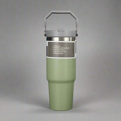 30oz insulated stainless steel travel tumbler with straw and handle – leakproof, BPA-free, keeps drinks hot or cold