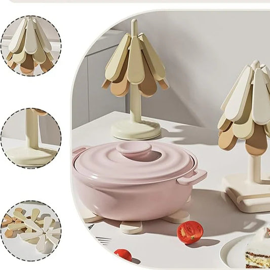 Soft Silicone Coasters in the Shape of Tree, 3 Decorating Coasters, Reusable Heat Resistant Placemats, for Home, Restaurant, Office and Bar (Round)