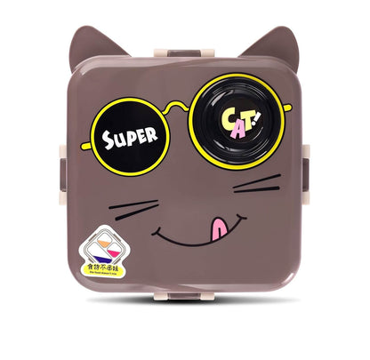 Cute 3D Cat Shaped Bento Lunch Box in Dark Brown for kids and adults – leak-proof, BPA-free stainless steel with included cutlery (1120ML + 70ML)

