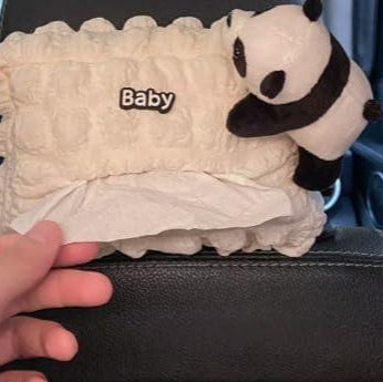 Plush car tissue holder, Adorable plush panda car tissue box with hanging strap for backseat or dashboard

